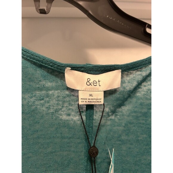 New &et Drape Crossover Teal GREEN Linen TOP Deep V neck Work Casual Size XL - Picture 2 of 4